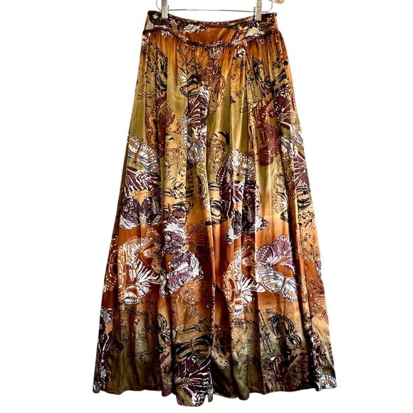 ABS Allen Schwartz Y2k 100% Silk Butterfly Print Long Sequins Skirt Size 2 NWT - Picture 2 of 12